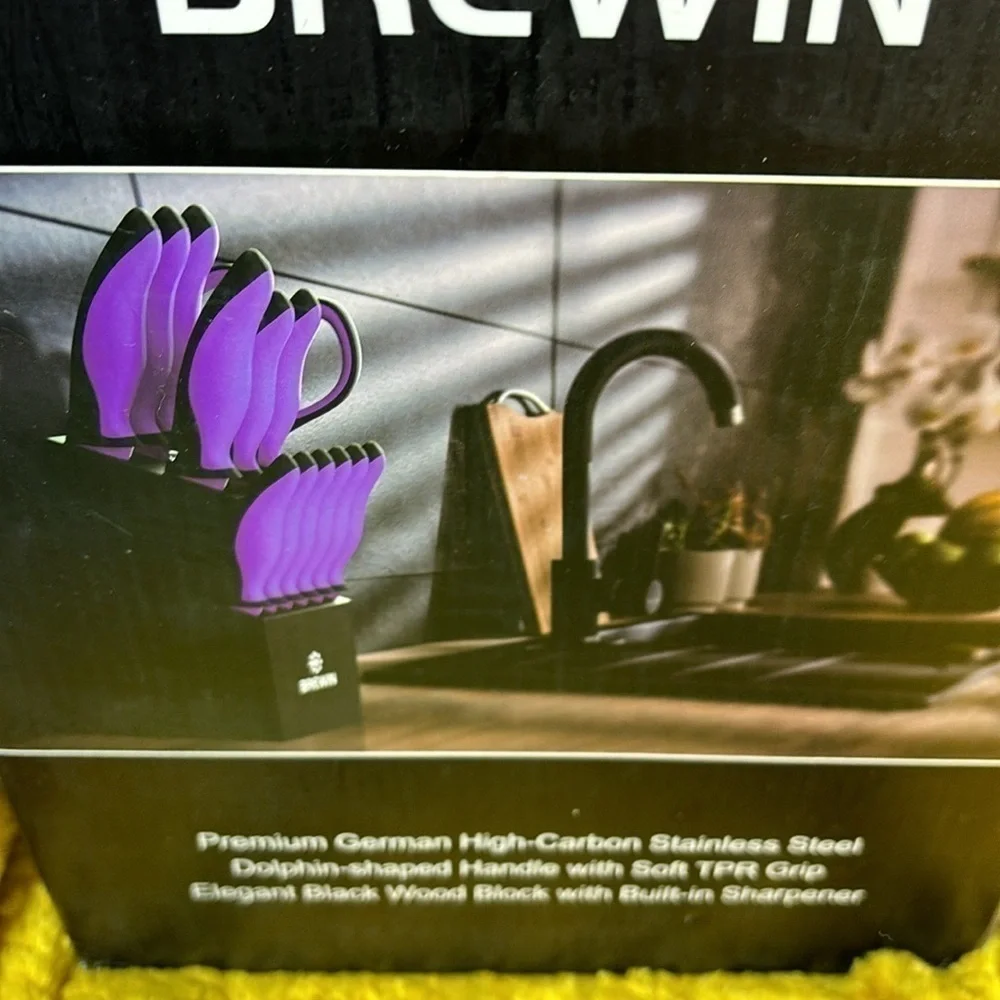 Brewin 14 piece all in one kitchen knife set purple premium stainless steel new